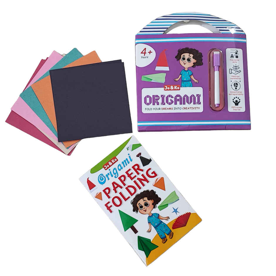 JoGenii Origami Kit - 100 Sheets With Instruction Booklet And Marker | Travel Friendly