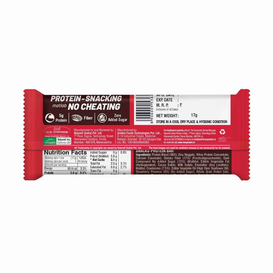Ritebite Max Protein 5g Protein Bar Choco Berry Bytes