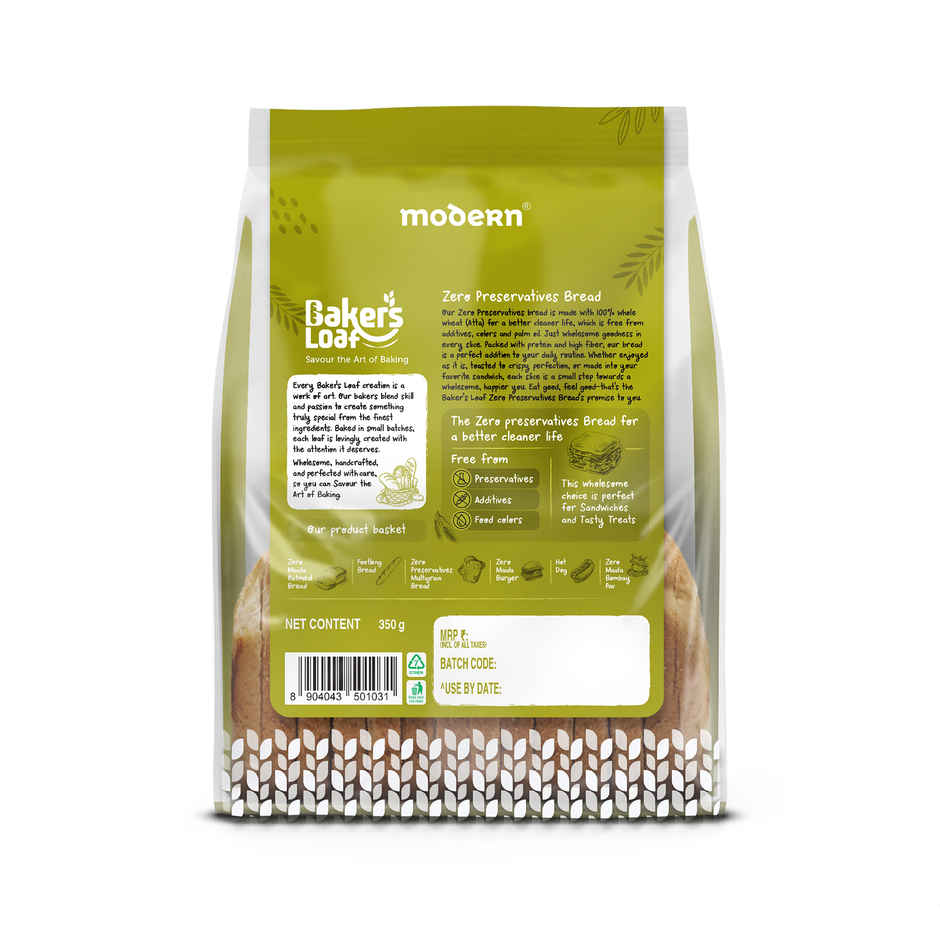 Baker's Loaf Zero Preservatives Whole Wheat Bread