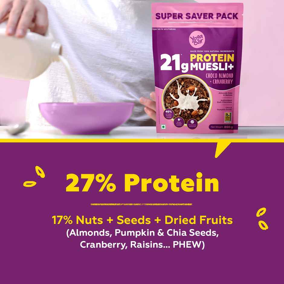 Yoga Bar Super High Protein Muesli | With Probiotics and Whey | No Refined Sugar | Choco Almond