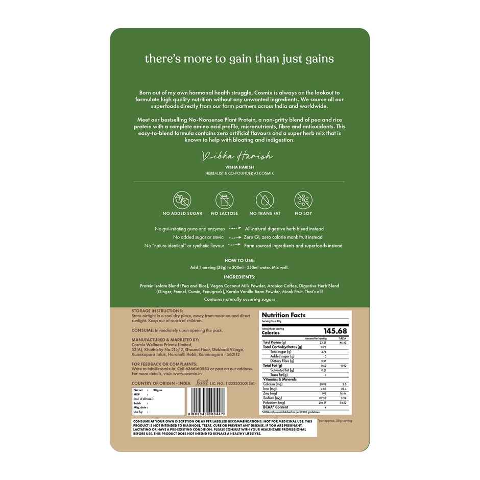 Cosmix No-Nonsense Plant Protein | Malnad Arabica Coffee | 24g Protein/Serve