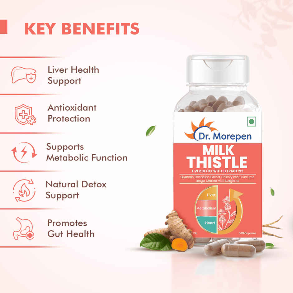 Dr. Morepen Milk Thistle+ Helps in Liver Detox with Extract 21:1