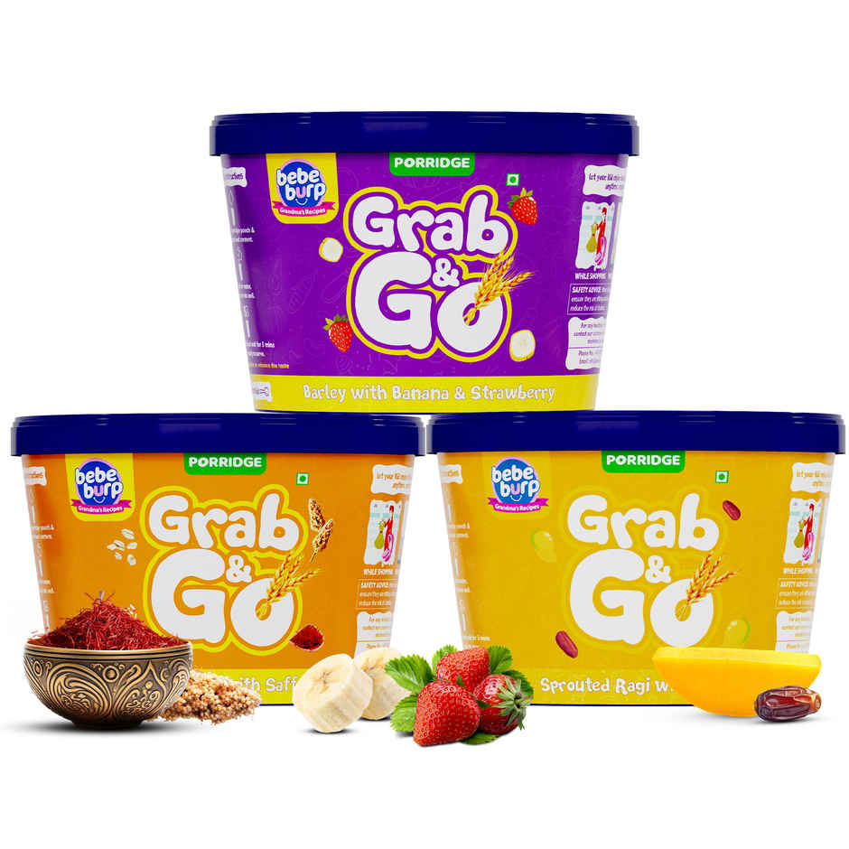 Bebe Burp Grab and Go Travel Pack Combo | Barley Multi Millet Sprouted Ragi | Pack Of 3