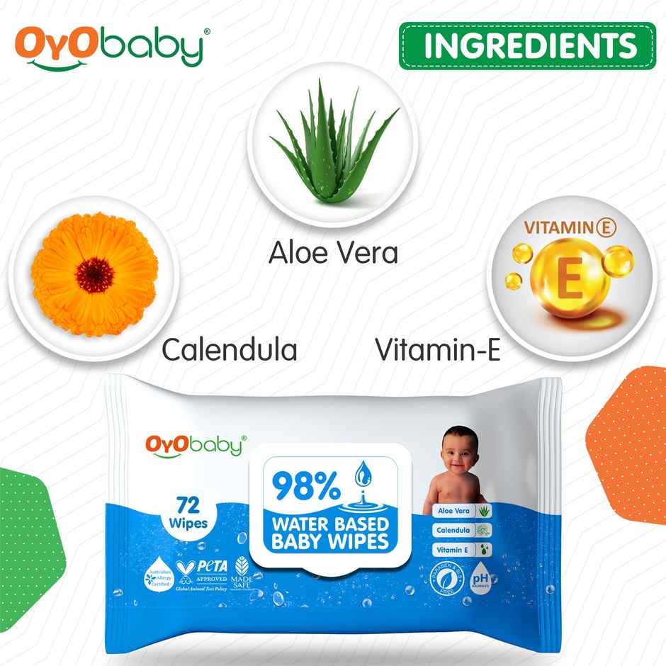 Oyo Baby Soft Wet Wipes Enriched With Aloe Vera, Cleansing Baby Wet Wipes With Lid, Pack Of 3