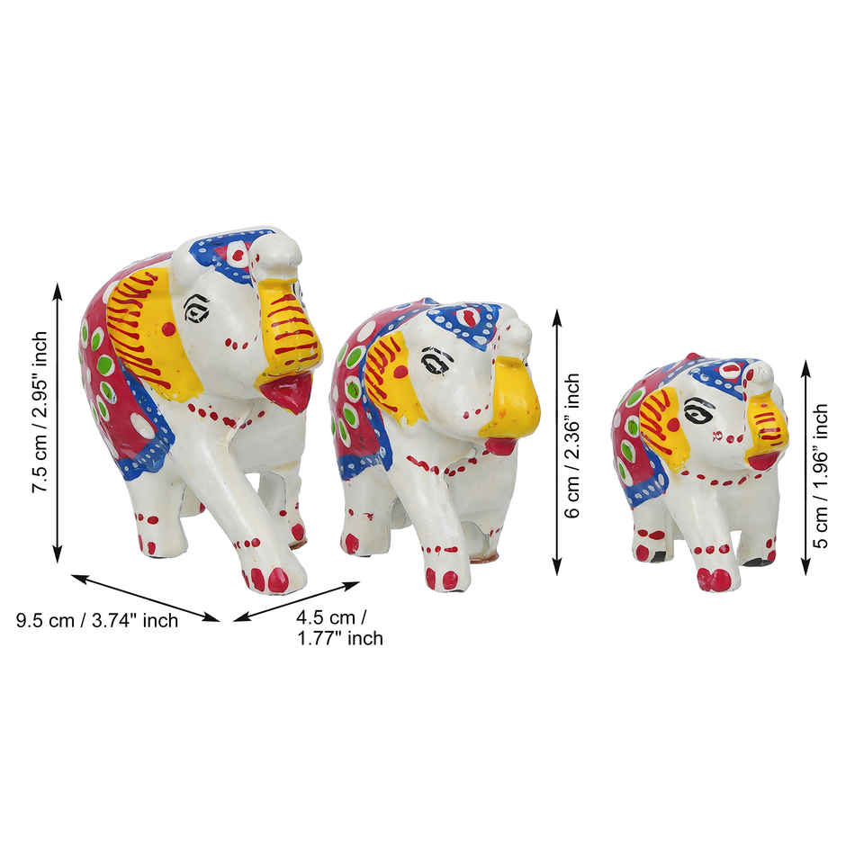 eCraftIndia Set Of 3 Elephant Statues - White