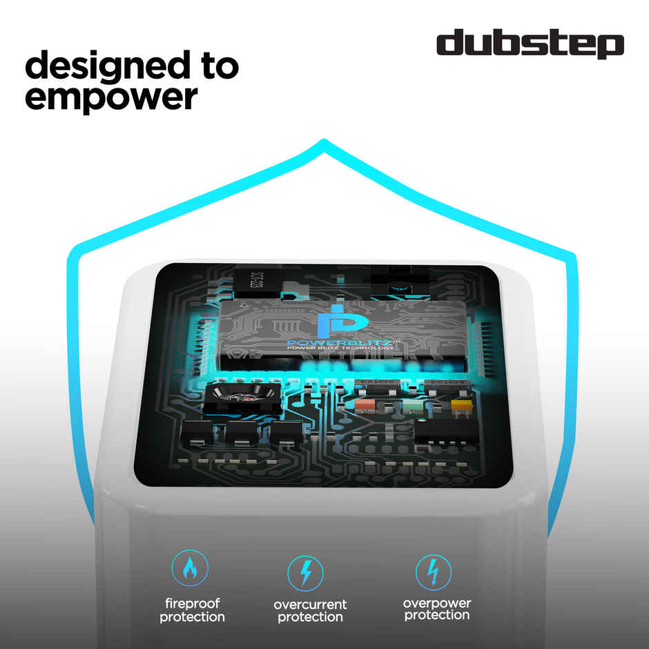 Dubstep Sprint 16W Dual USB Port Wall Charger with 1M Type-C Cable, Multi-Layer Smart Chip Protection, Fast Charging Adaptor for All iOS & Android Devices - White