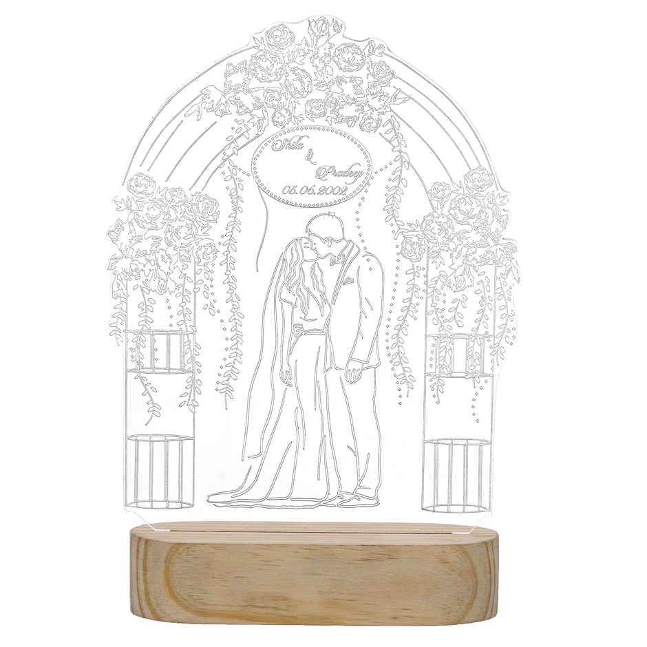 Golden Pattern Night Table Lamp Wooden Base Decor Light | eCraftIndia