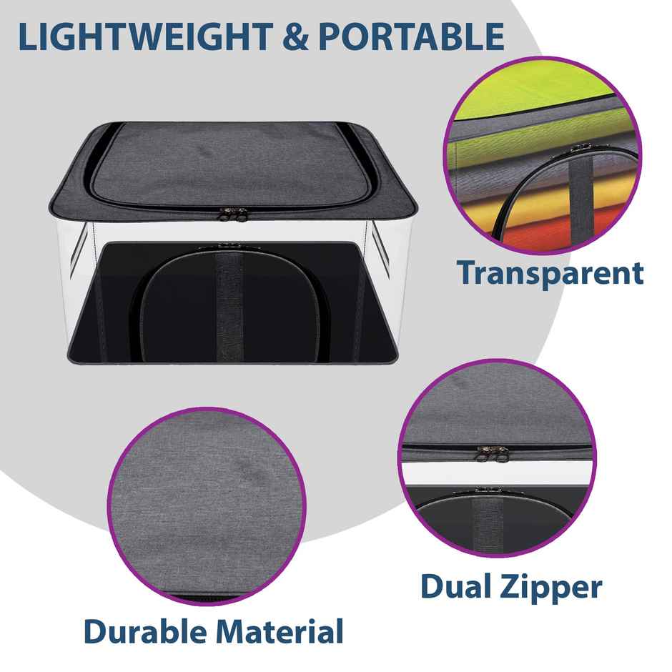 Kuber Industries PVC Transparent Cloth Storage Bag With Handle|Khadi U Zip|Dark Grey