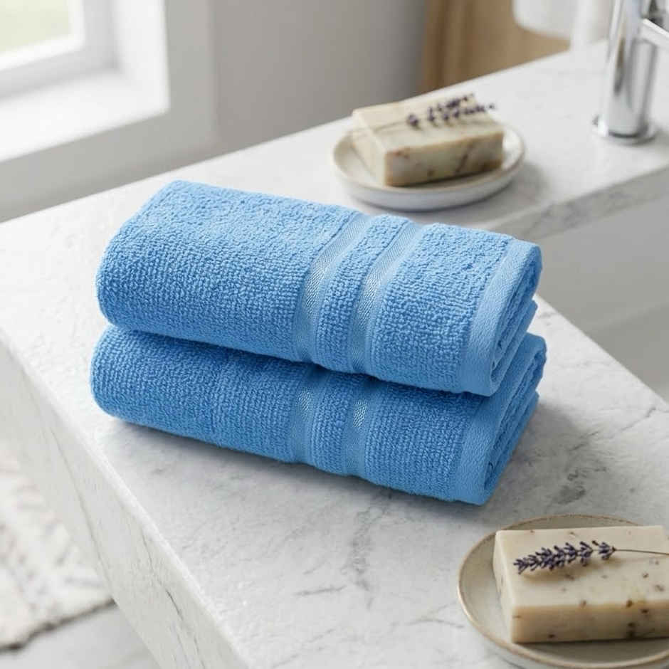 Home Elegance by myTrident Comfort Living Cotton Hand Towel Set | 40cm x 60cm | 400 GSM | Ocean Blue