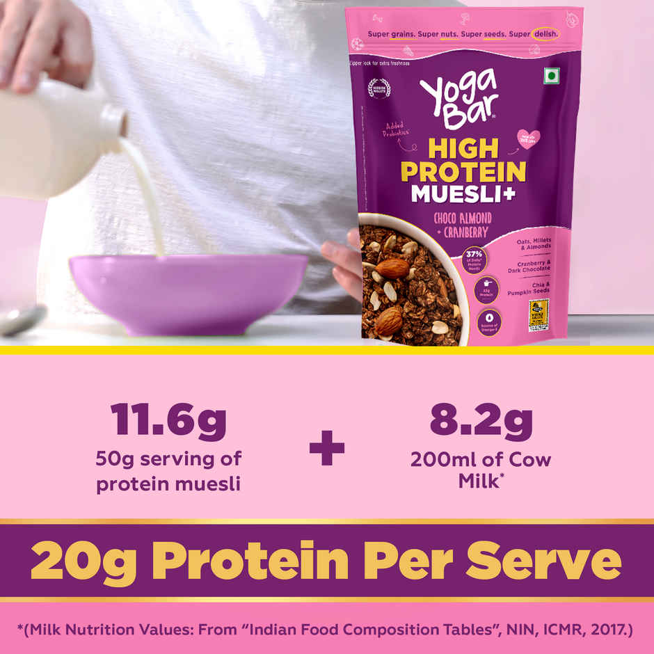 Yoga Bar Super High Protein Muesli,With Probiotics and Whey,No Refined Sugar,Choco Almond