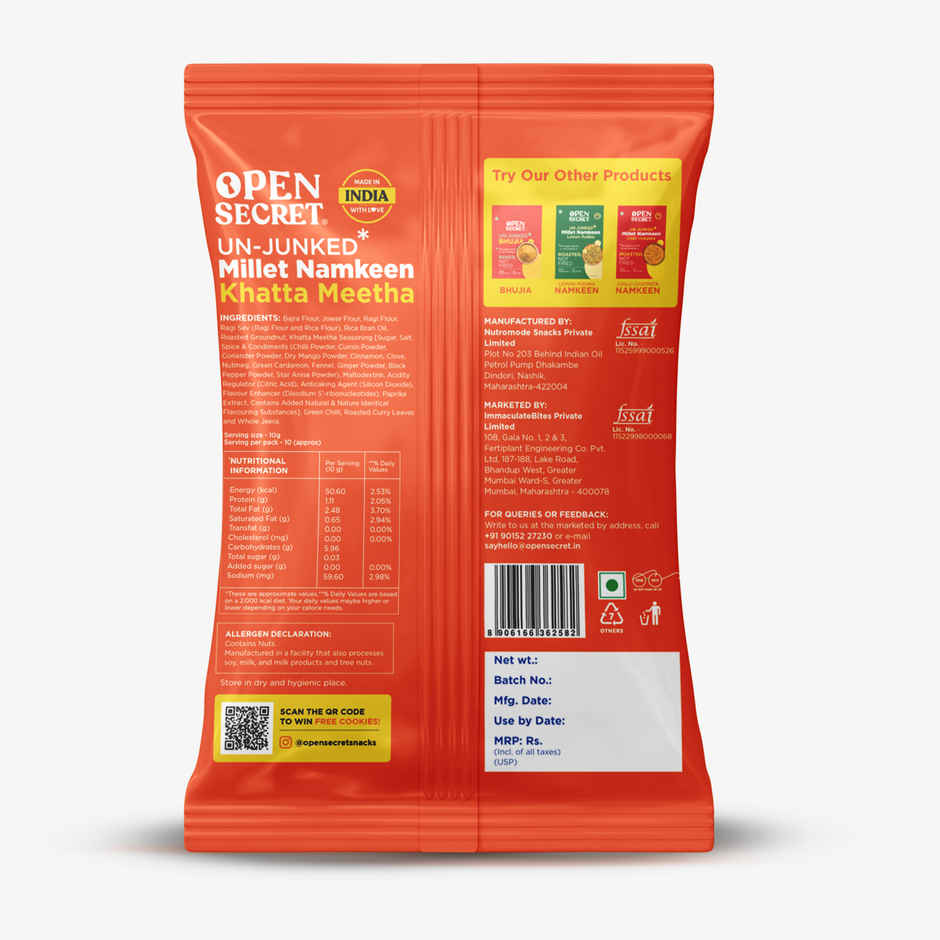 Open Secret Healthy Namkeen Khatta Meetha | Roasted Snacks, No Palm Oil contains millets