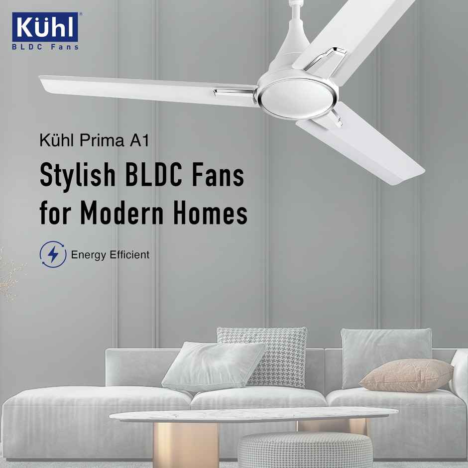 Kuhl Prima A1 BLDC Ceiling Fan, 1200mm, 5 Star, Remote Control, White