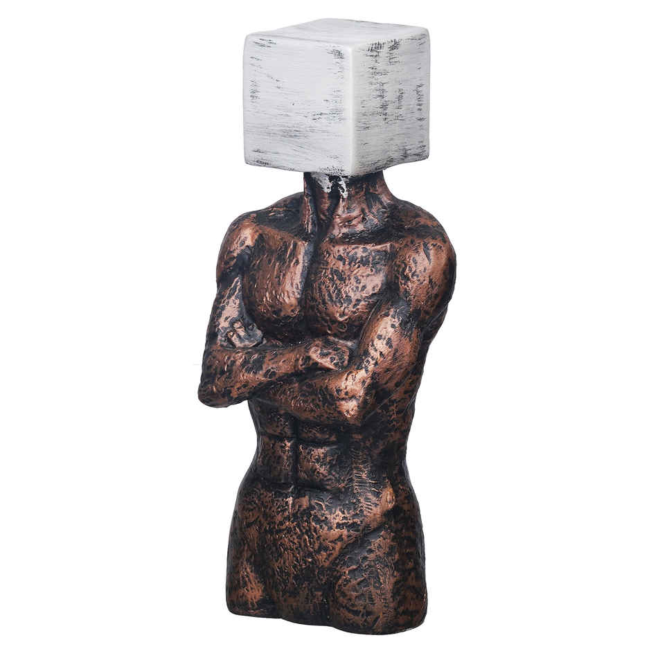 eCraftIndia Polyresin Men Statue | Square Sign On Face | Copper & Silver