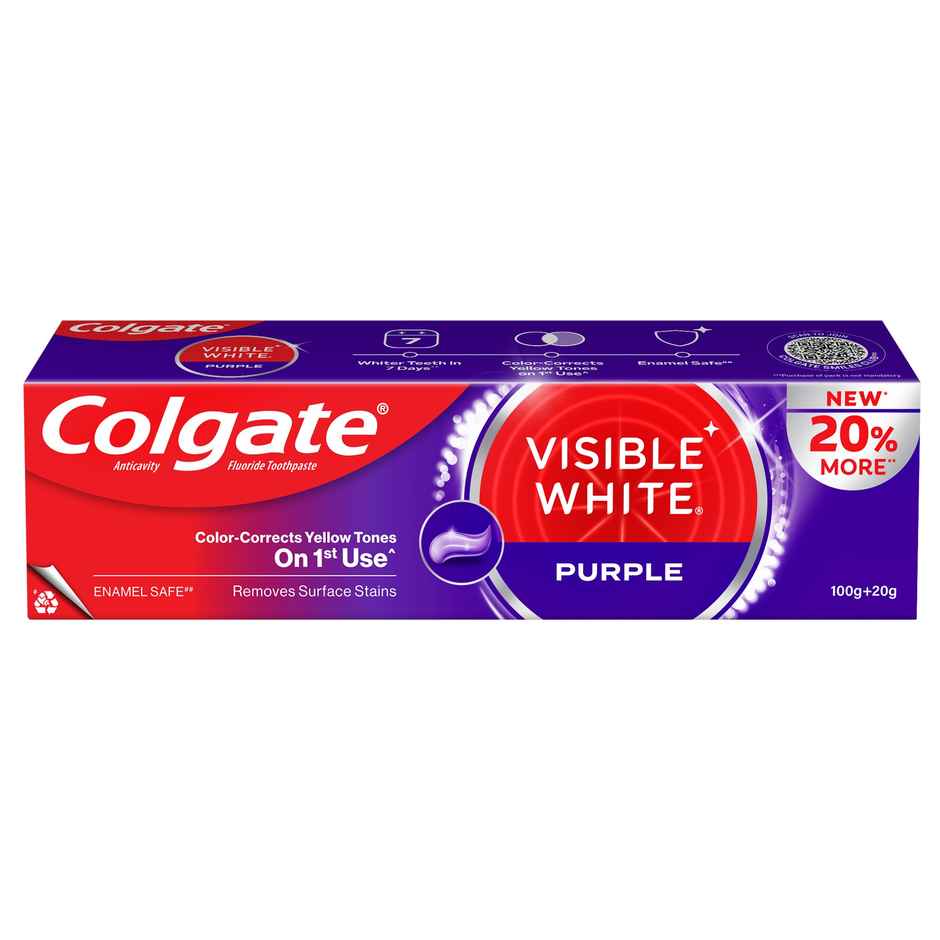 Colgate Visible White O2 Toothbrush (2pc) & Colgate Visible White Purple Toothpaste | Color-Corrects Yellow Tones (120g) Combo