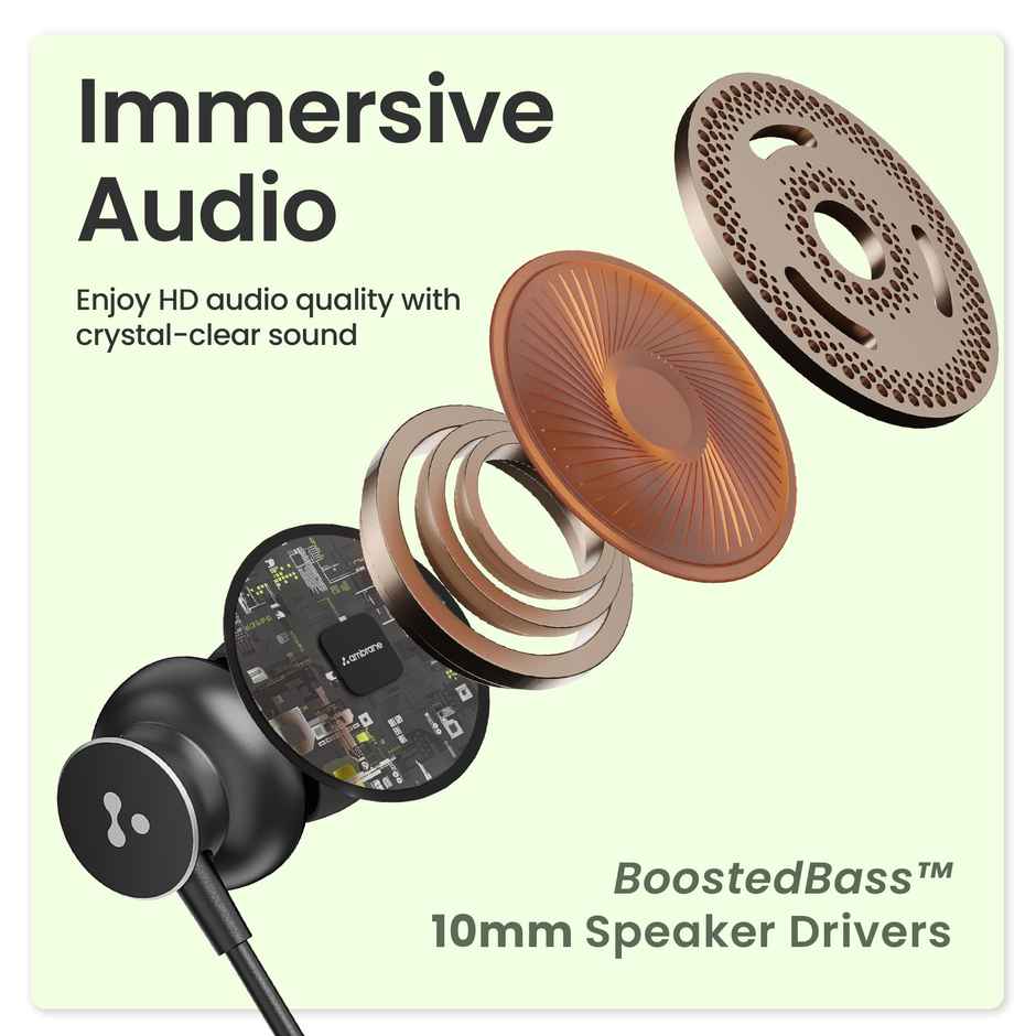 Ambrane Type C Wired Earphones With In-Line Mic, 10Mm Drivers, Control Buttons (Stringz 38C, Black)