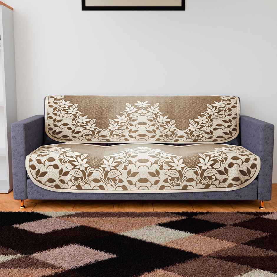 Kuber Industries Cotton Flower | Long Sheet 3 | Seater Sofa Slip Cover for Living Room | Brown