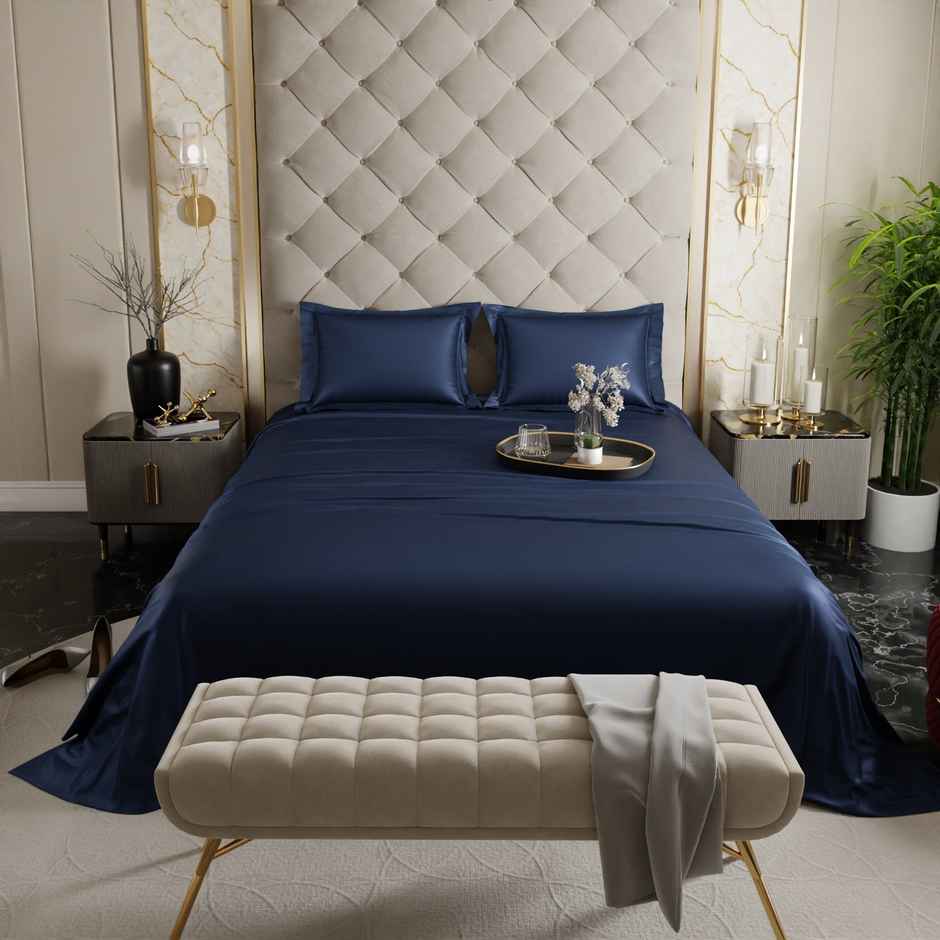 Stoa Paris Mystique Blue Flat Bedsheet Set - King - 2 Pillow Covers
