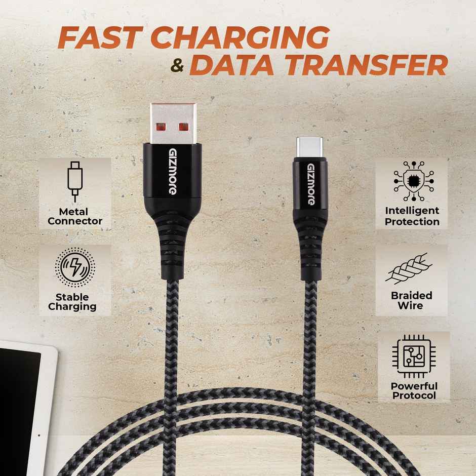 Gizmore 120W Usb To Type C Dash Ultra Fast Charging Cable For Smartphones and Laptops | 1.2Meter