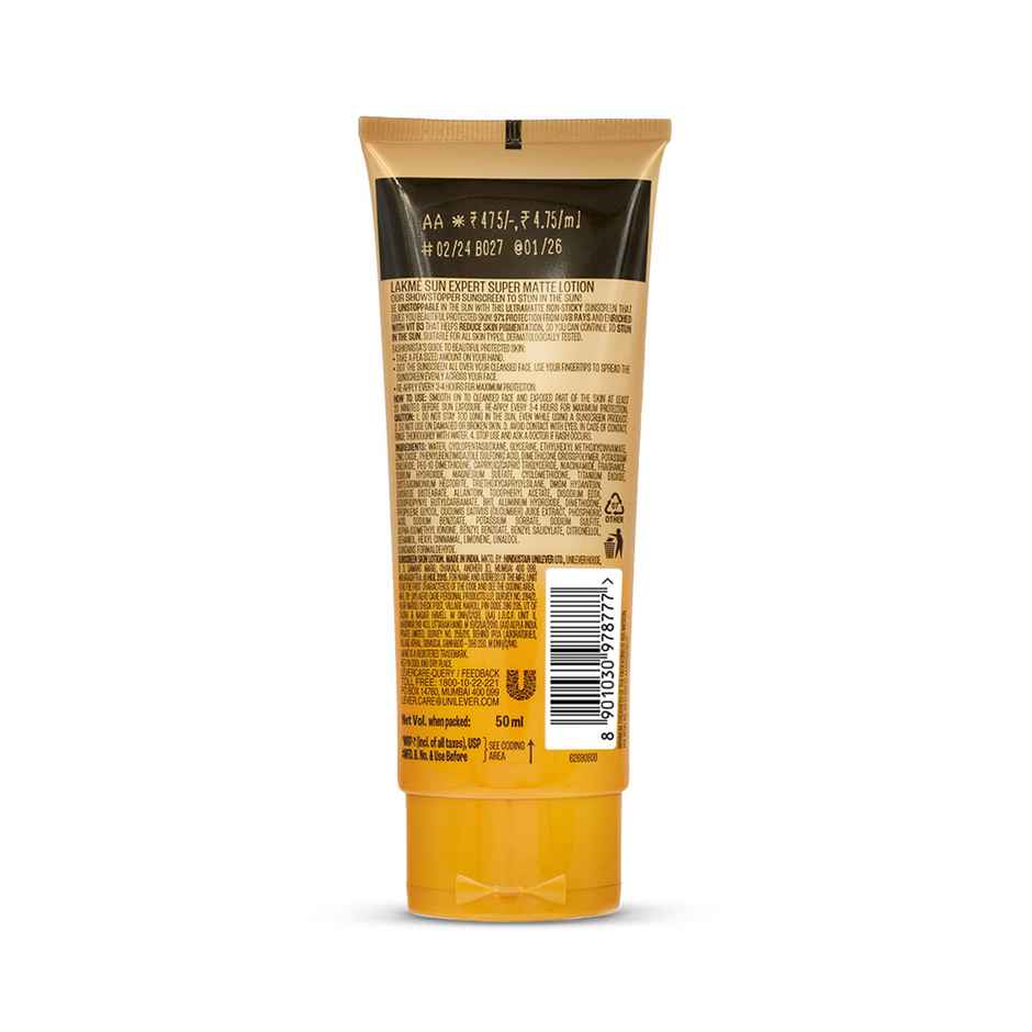 Lakme Sun Expert SPF 30 PA++ Super Matte Lotion Sunscreen, Lightweight, Non Sticky