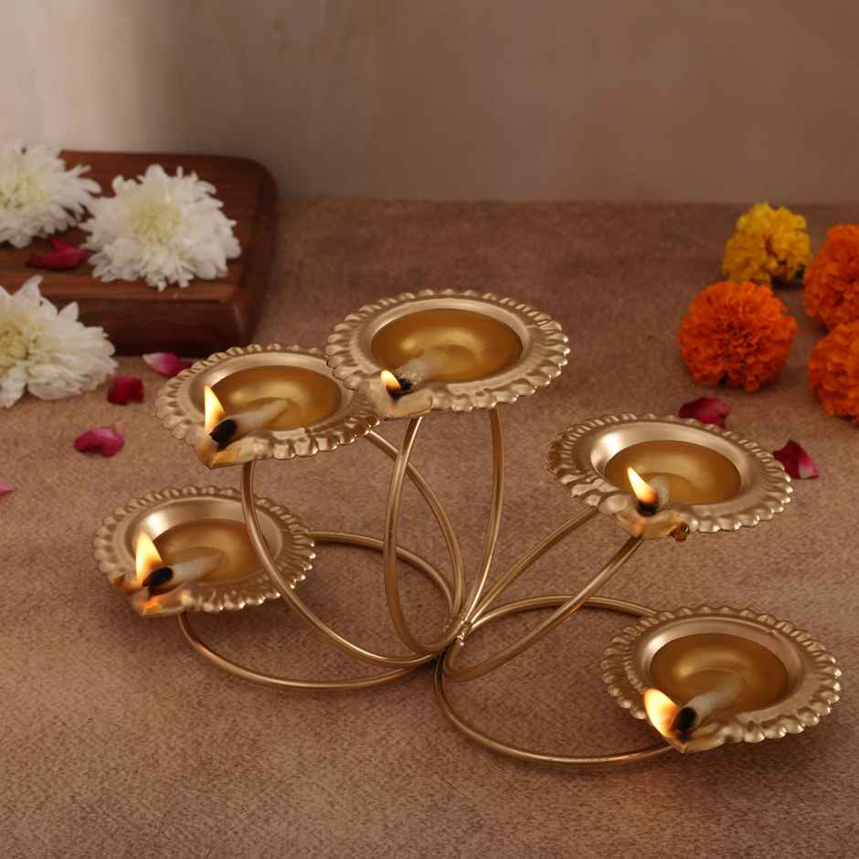 Tealight Candle Holder for Home Decor | Metal Diya | Gold | Urban Born
