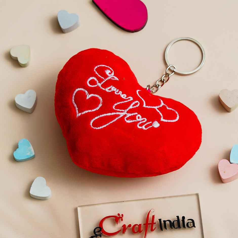 Heart Shape Love You Cushion Keychain | Red White | EcraftIndia