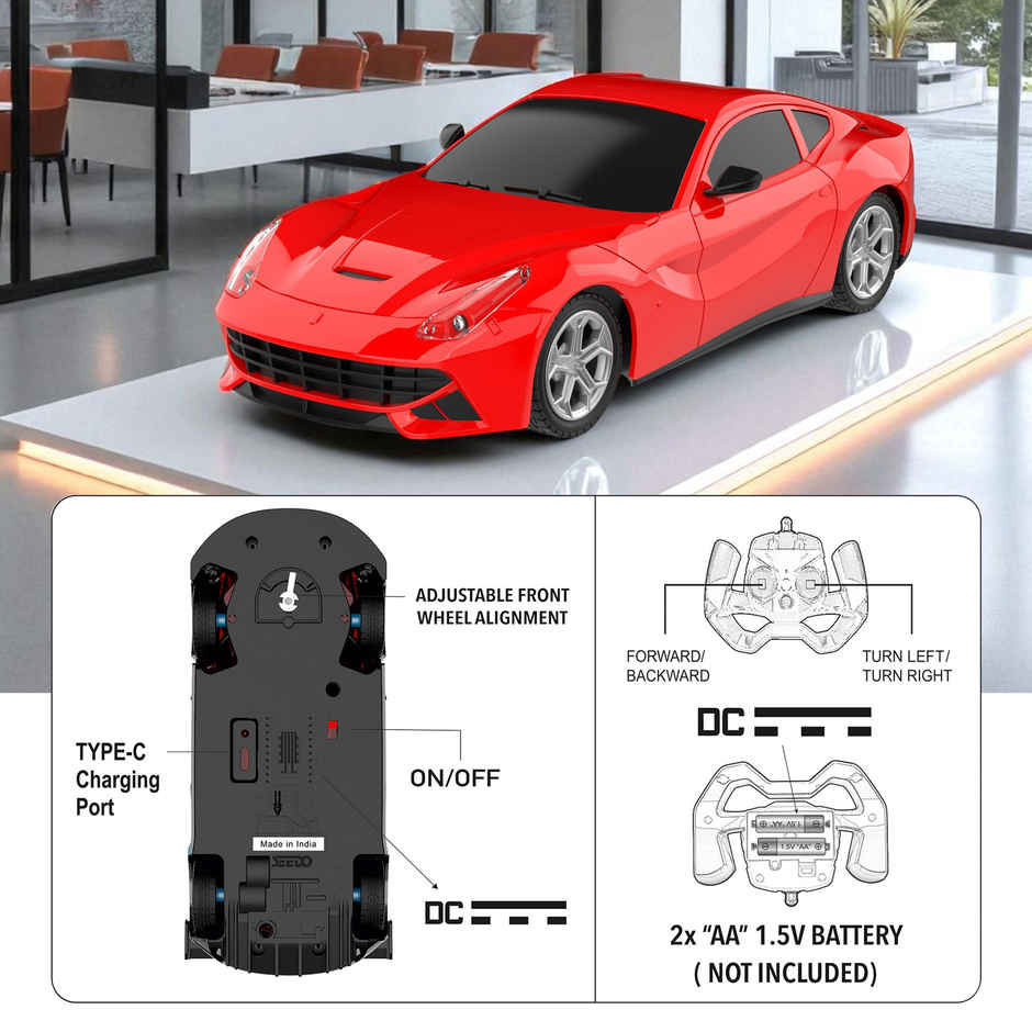 SEEDO Remote Control Car 1:24, 27 MHz, Type-C Rechargeable, Fast Speed Road Sniper 02 Car | Red