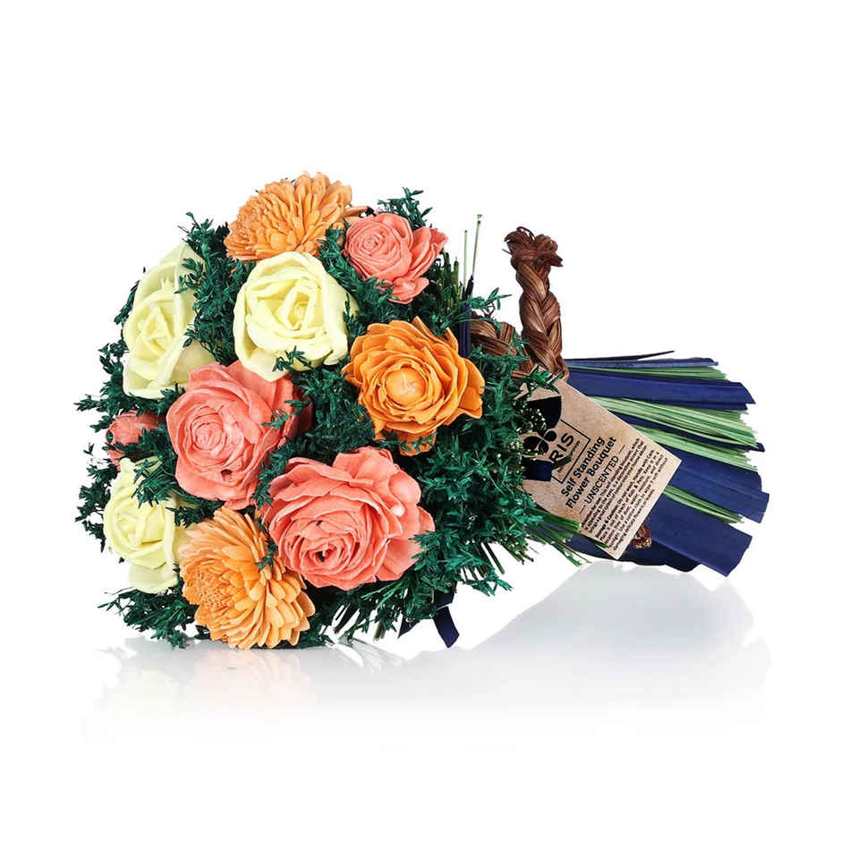 Dry Flower Bouquet in Yellow & Peach | Decorative Dried Flowers | IRIS