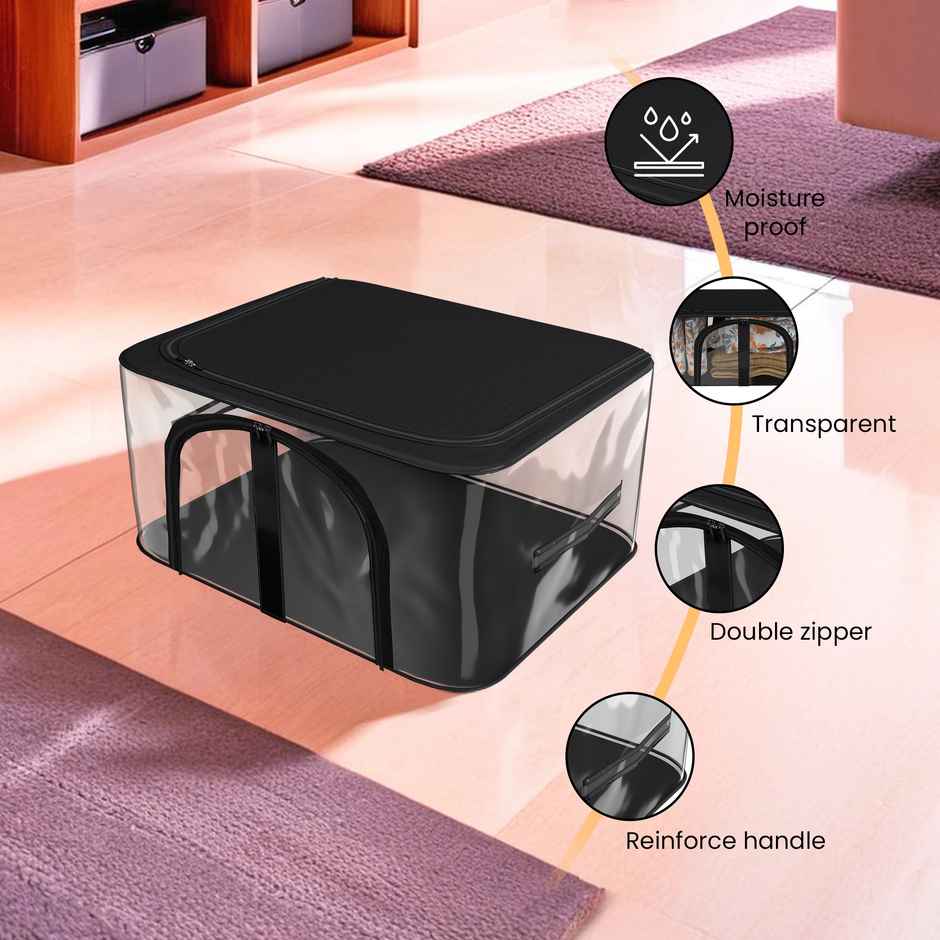 Kuber Industries PVC Transparent Zip Lock Saree Organizer | Clothes Storage Bag | Black