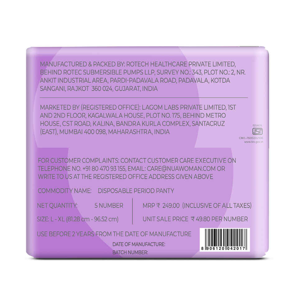 Nua Comfort Disposable Period Panties L-XL | Ultra-Absorbent | Pack of 5 Panties