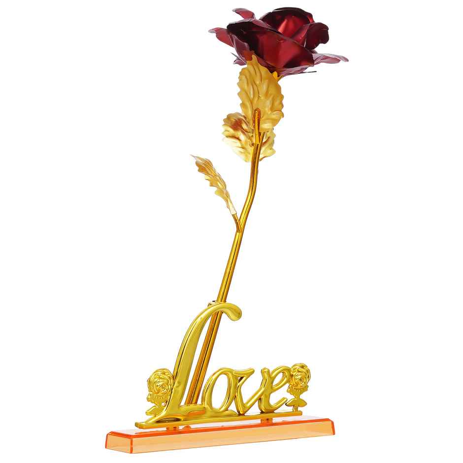 Golden Red Rose Flower with Love Showpiece | Valentine's Day Gift | EcraftIndia