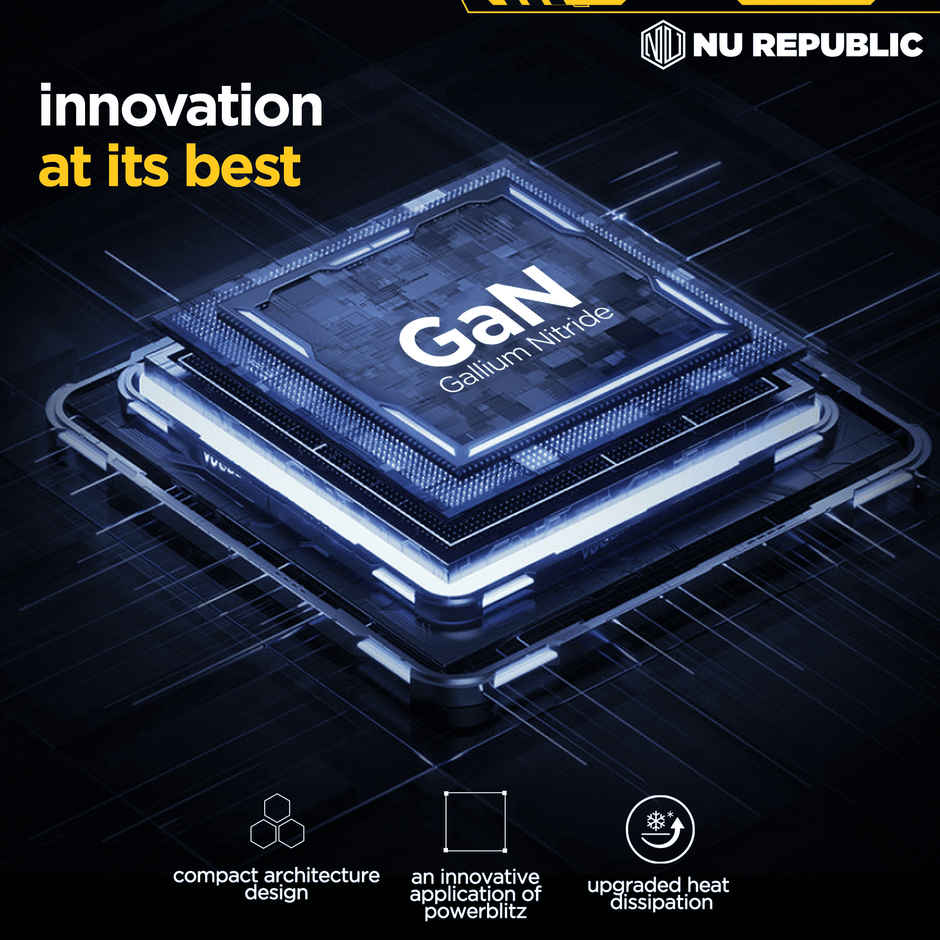 Nu Republic Cybotron 65W Gan Superfast Wall Charger with Type-C To Type-C Cable (Yellow)