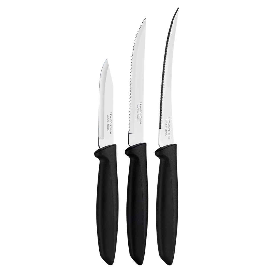 Tramontina Plenus 3 Pc Knife Set for Kitchen Use, Set of Vegetable/Tomato/Fruit, Kitchen Knife Set with Polypropylene Handle, Dishwasher Safe, Made in Brazil