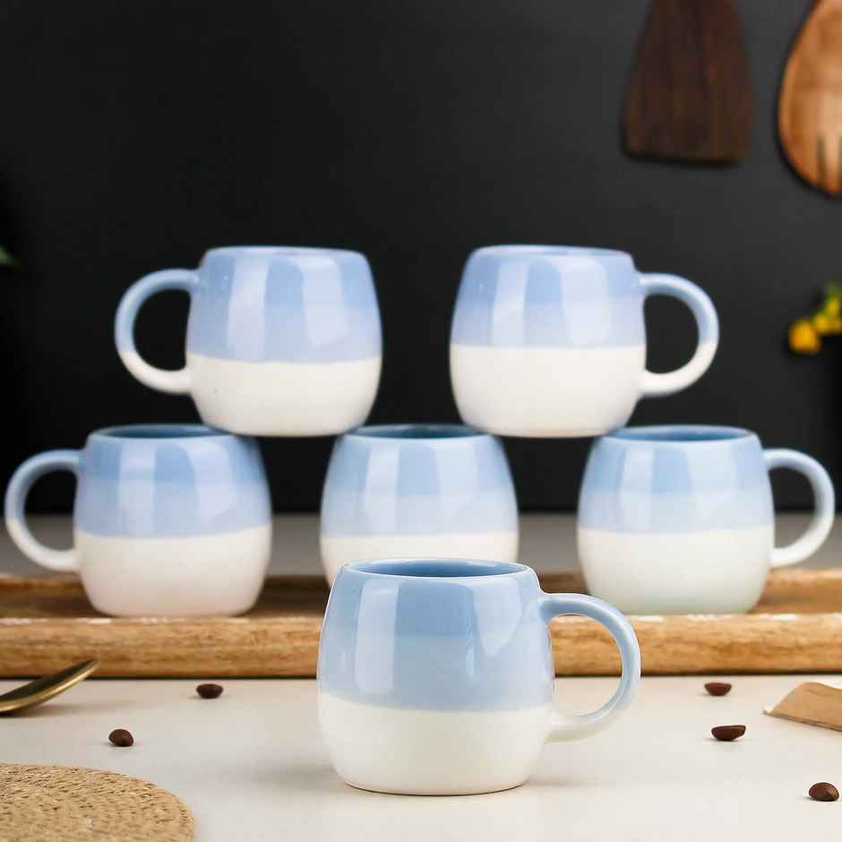 The Earth Store Tt Sky Blue Ovule Tea Cups | 190 ml Microwave Safe Coffee Cup
