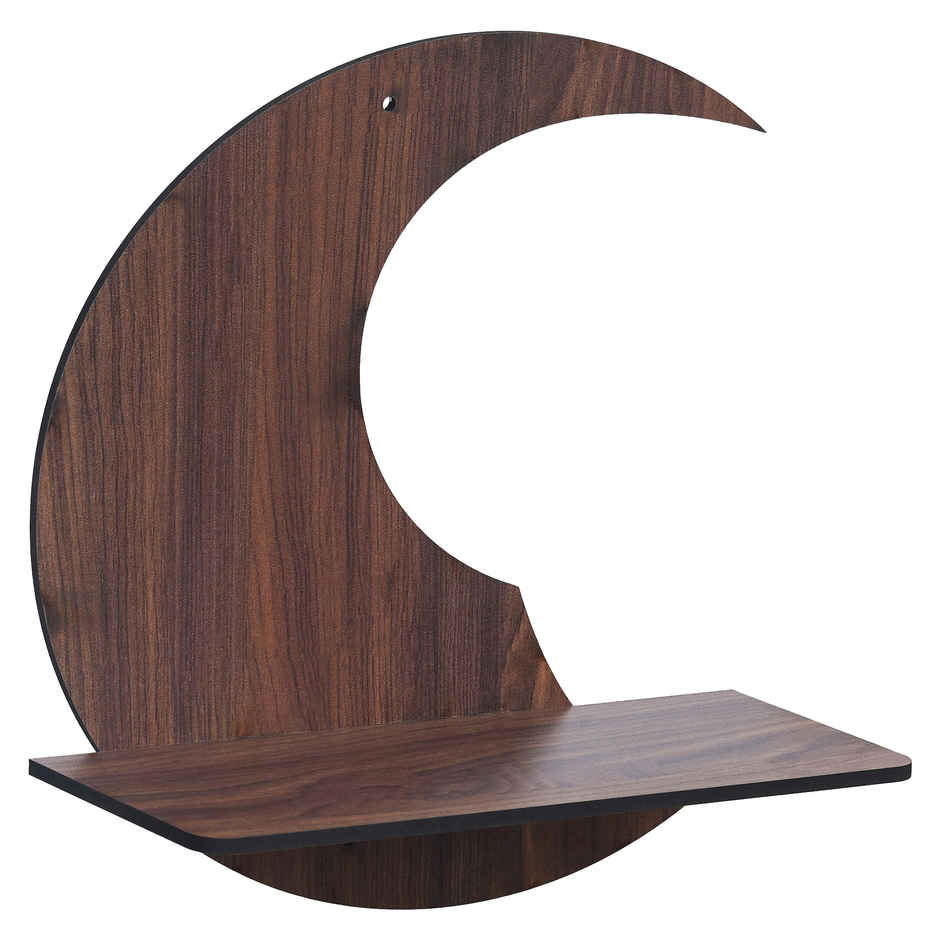 eCraftIndia Brown Moon Shape Designer Wooden Wall Shelf