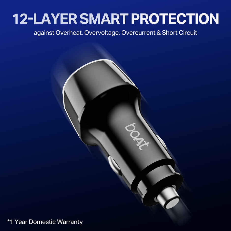 boAt 55W Fast Car charger w/55W fast charging for QC,PD,PPS. | Carbon Black