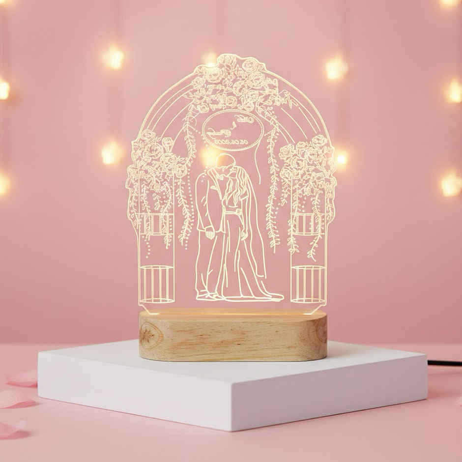 Golden Pattern Night Table Lamp Wooden Base Decor Light | eCraftIndia