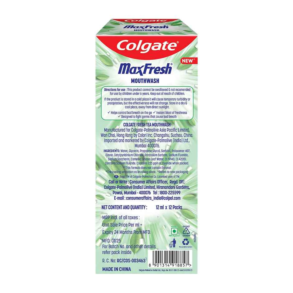 Colgate MaxFresh Mouthwash Sachet Stick, Antibacterial, 0% Alcohol, Travel/Daily Freshness