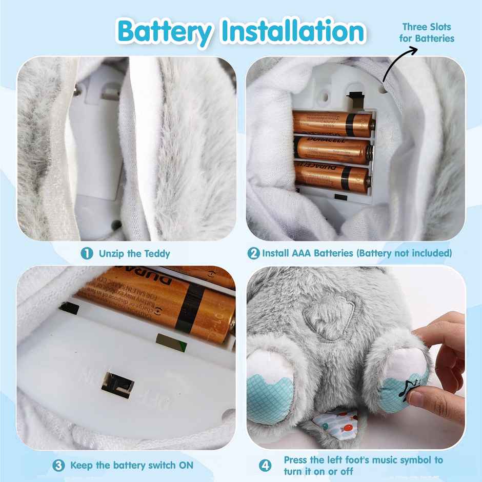 Kidology Breathing Teddy Bear Soft Toy with Music | Gift for Kids Girl | Plush Toy for Kids - Grey