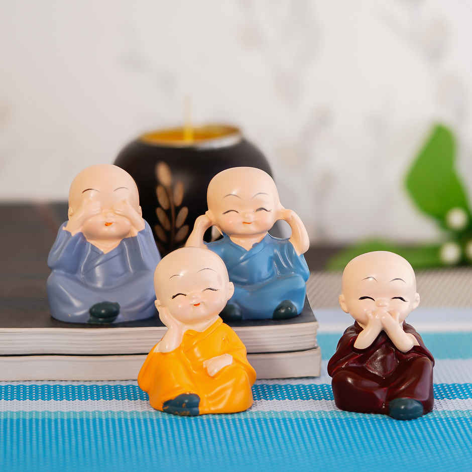 eCraftIndia Polyresin Set of 4 Little Monk Buddha Statues