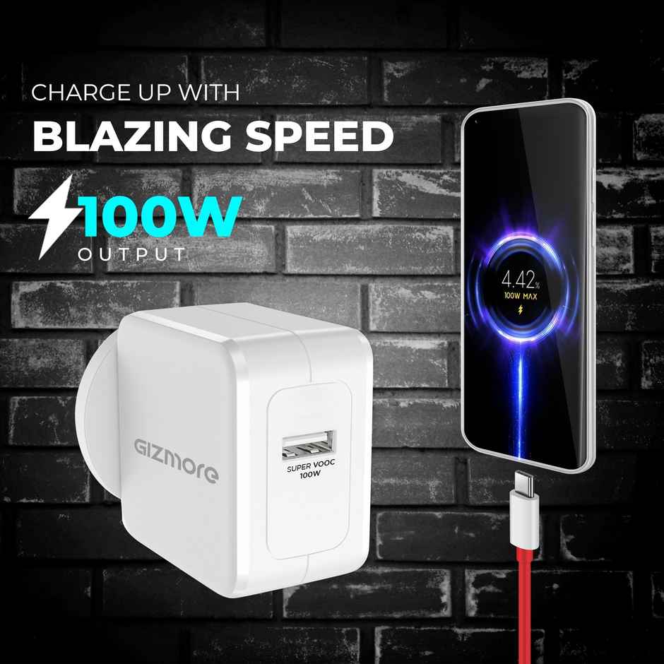 Gizmore 100W Super Vooc Usb Fast Charger Adapter With Type C Cable For All Smartphone