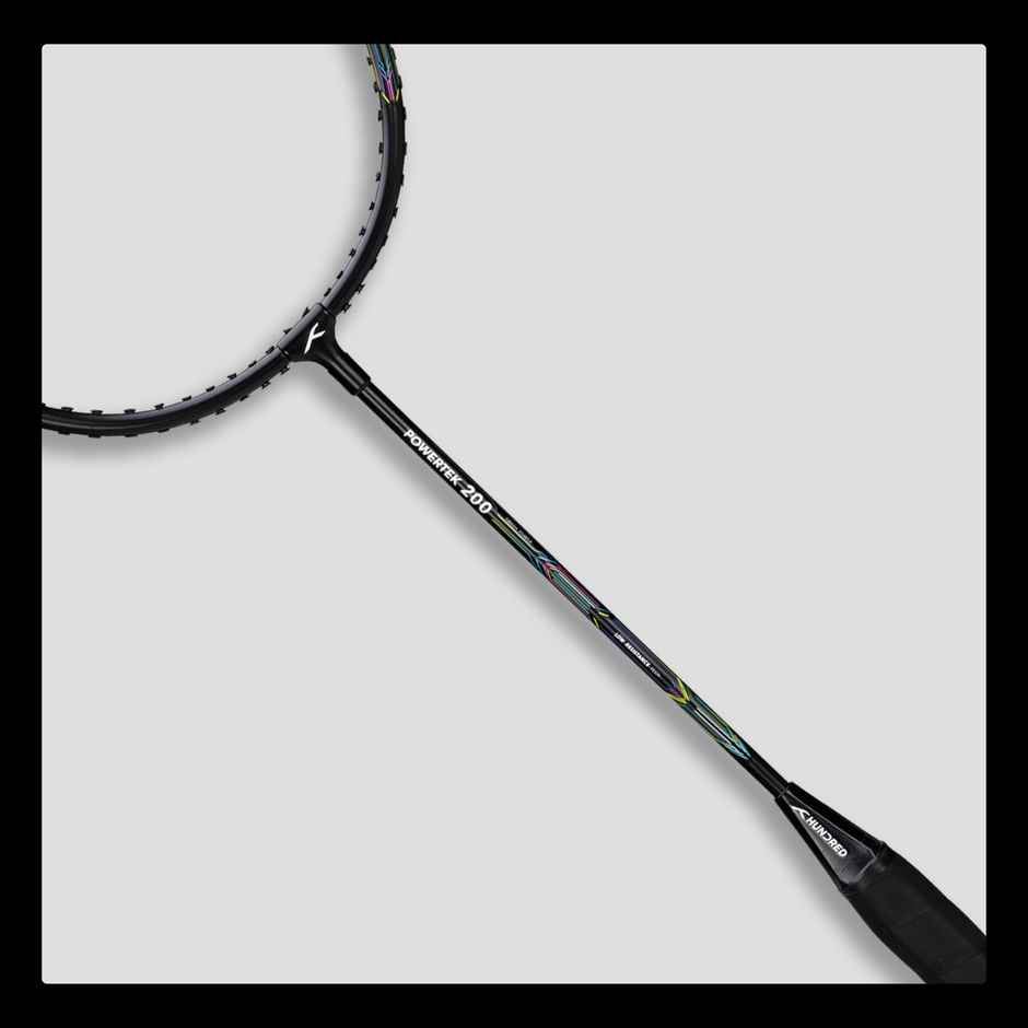 Hundred Powertek 200 Aluminium Badminton Rakcet & Cover set | Black | Strung | Durable & Reliable