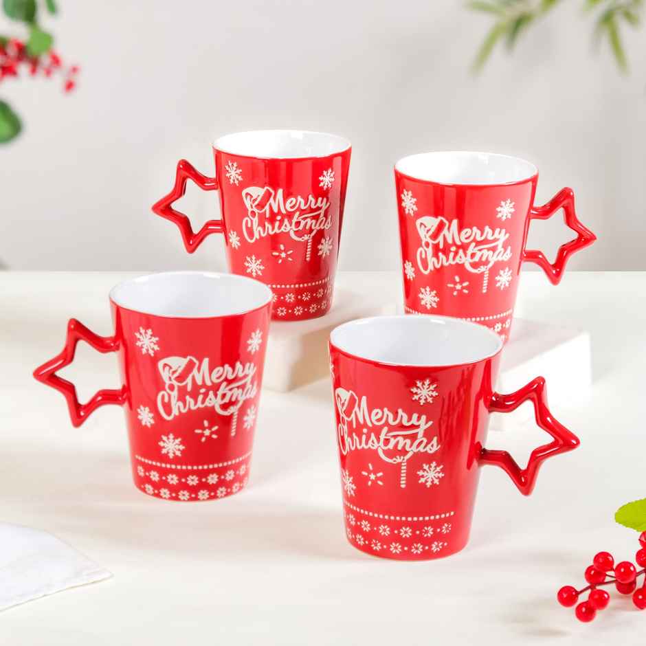 Nestasia Merry Christmas Set of 4 Cups With Star Handle Red 300ml