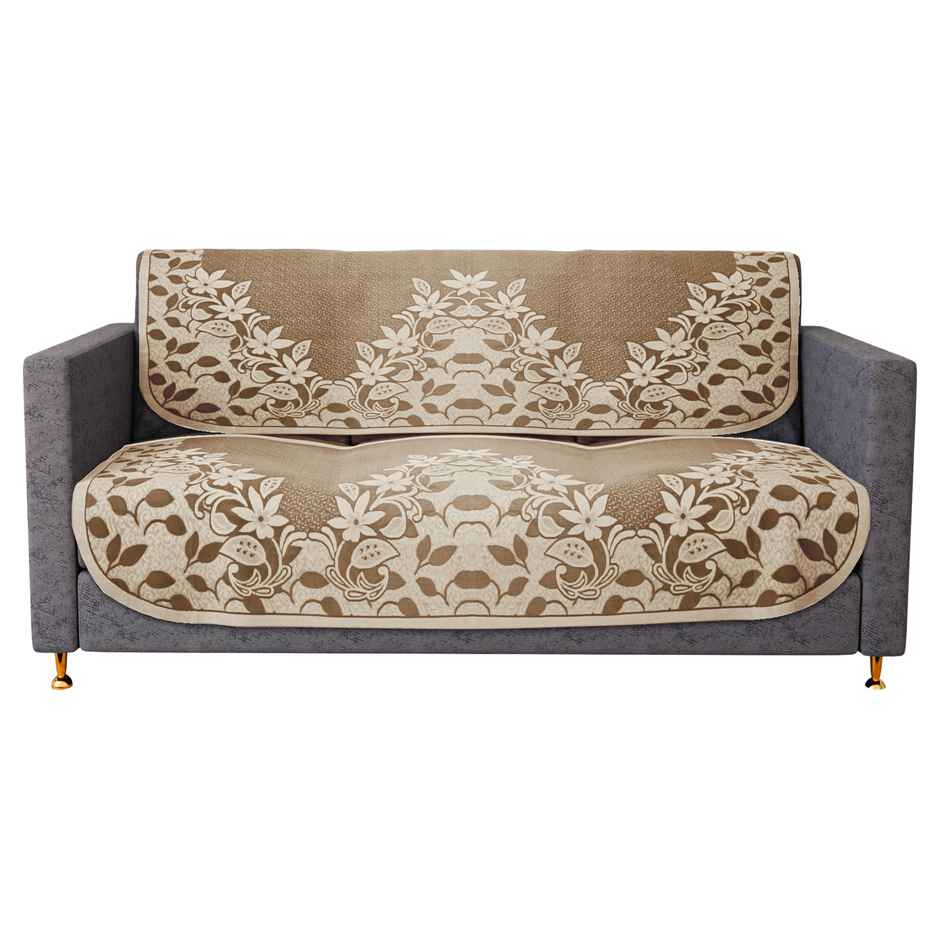 Kuber Industries Cotton Flower | Long Sheet 3 | Seater Sofa Slip Cover for Living Room | Brown