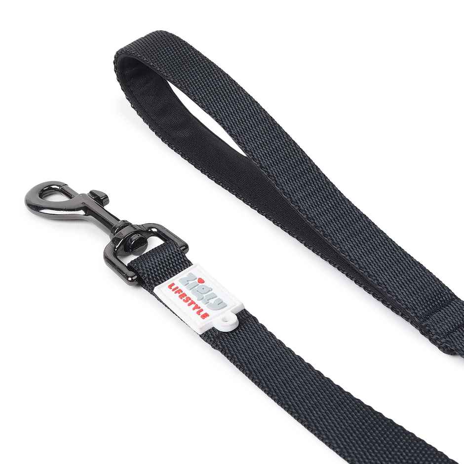 Zigly Padded Dog Leash | Suitable for Puppy & Adult Dogs | All Breeds | Black - M