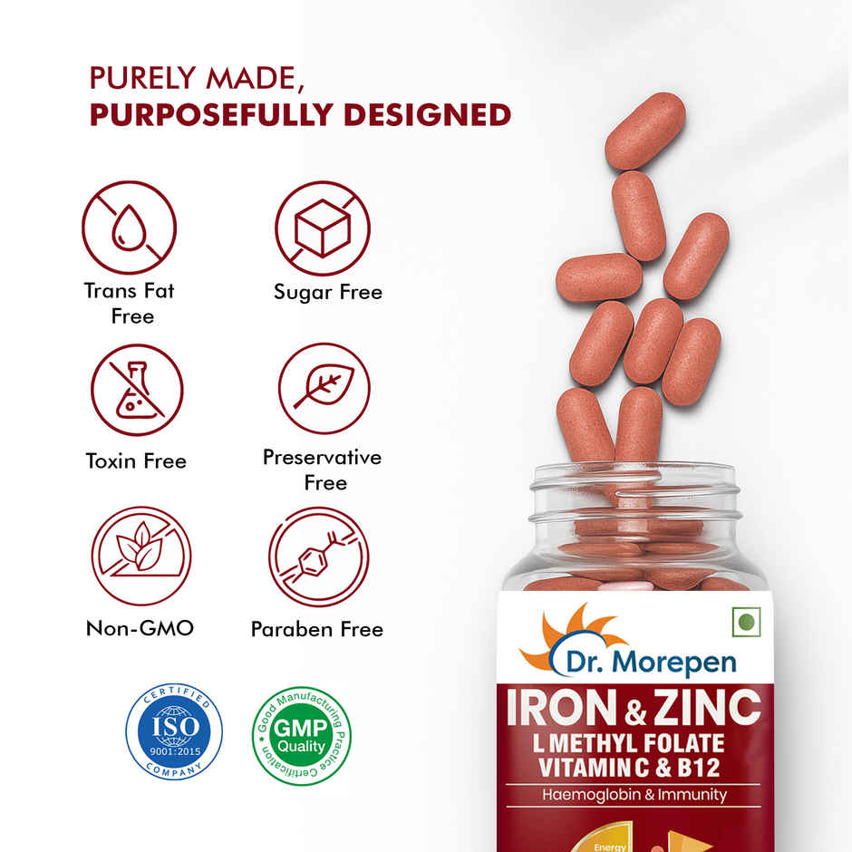 Dr. Morepen Iron & Zinc with Vitamin C & B12 Increase Haemoglobin, Enhance Immunity