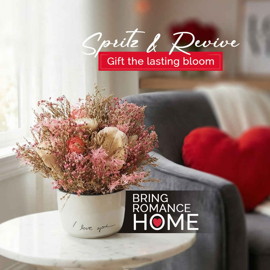 Pink Blossom Dry Flowers in Ceramic Vase with Fragrance Spray | Ideal for Gifting | IRIS