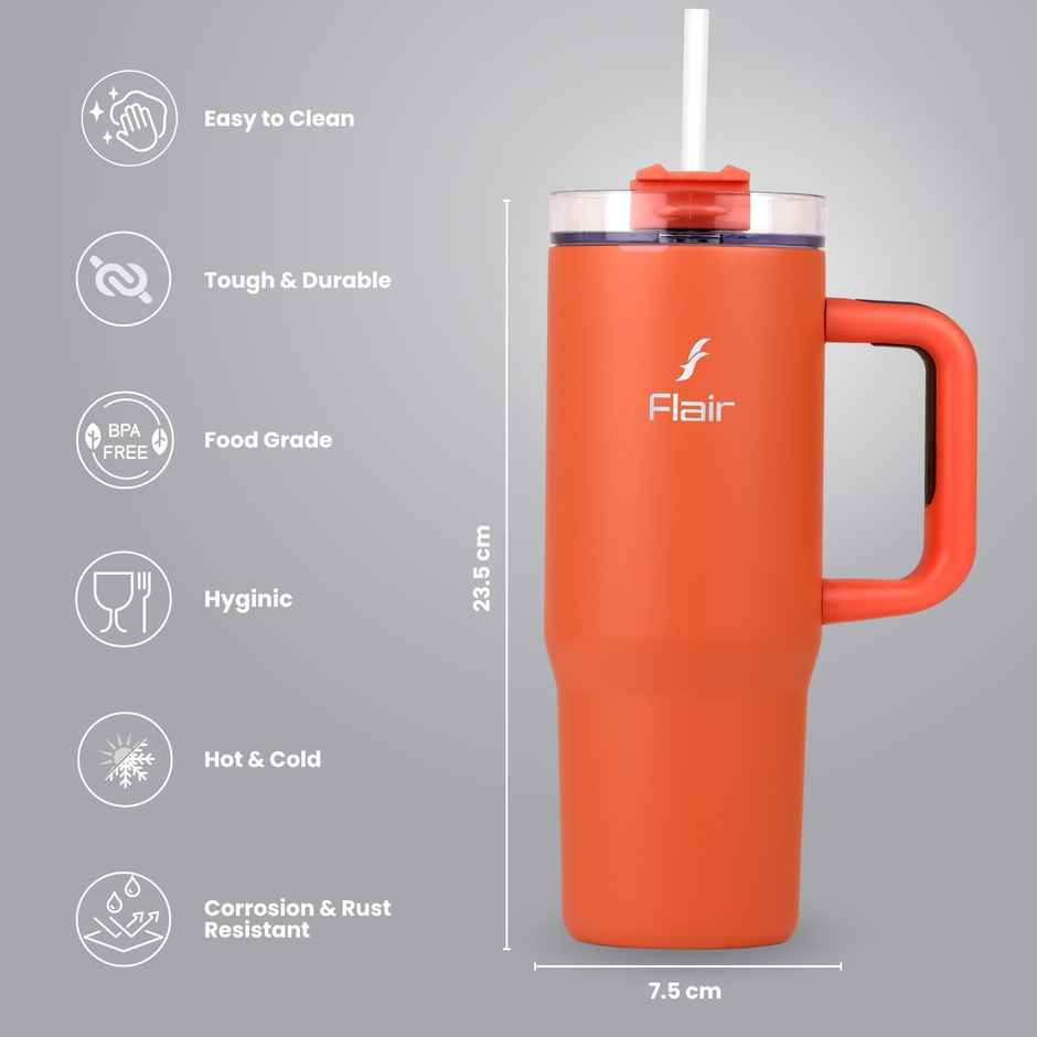 Flair Vogue 750 ml Insulated Stainless Steel Tumbler with Lid | Mandarin Orange
