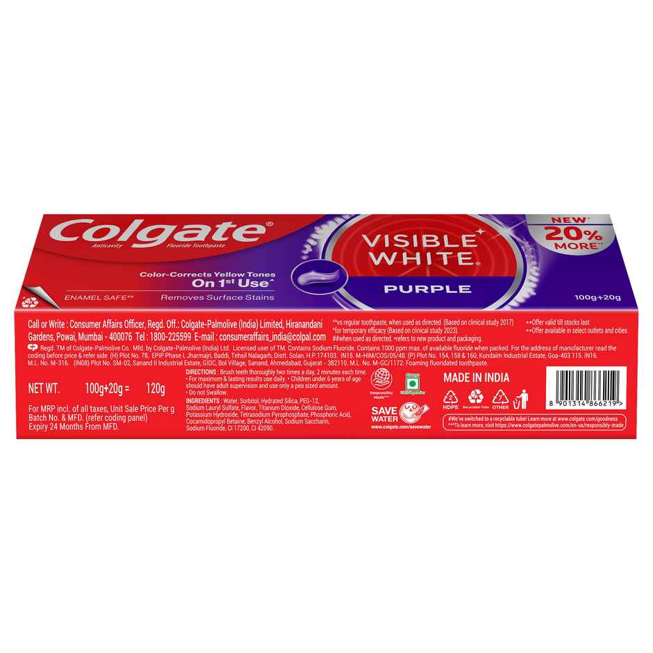 Colgate Visible White Purple Toothpaste | Color-Corrects Yellow Tones
