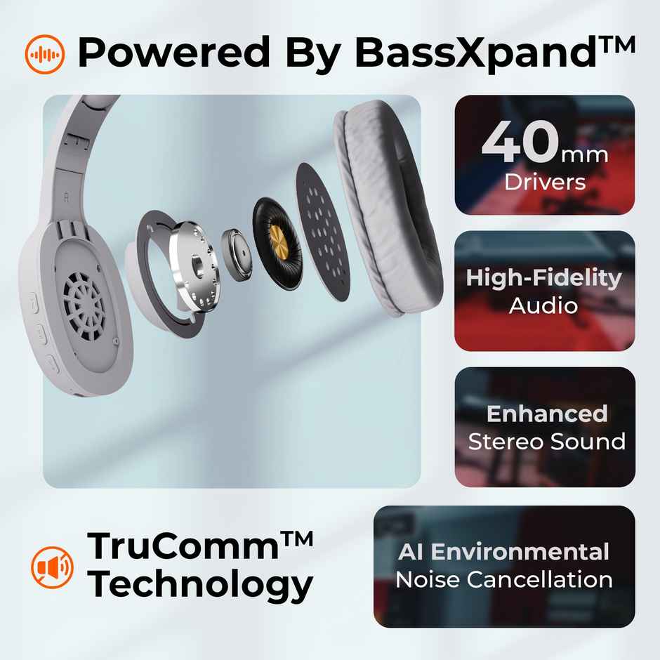 TRIGGR Trinity 1 Wireless Headphone | 40mm Drivers, Fast Charge | BT 5.4 | Shark Grey