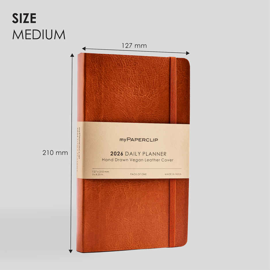 myPAPERCLIP 2026 Daily Planner M2 | Italian Vegan Leather | 384 Pages | Tan